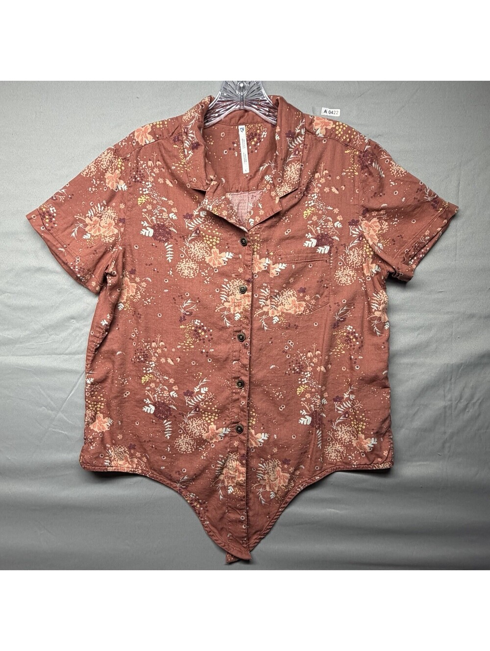 KUHL Elsie Tie Front Button Down Shirt Collared Rosewood Whimsy Womens Large